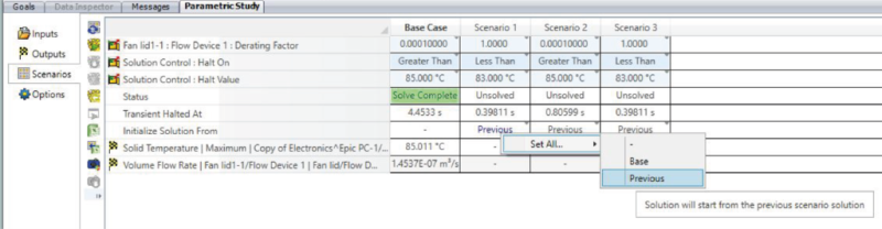 Parametric scenario table with simple thermostatic control - Simcenter Flotherm XT